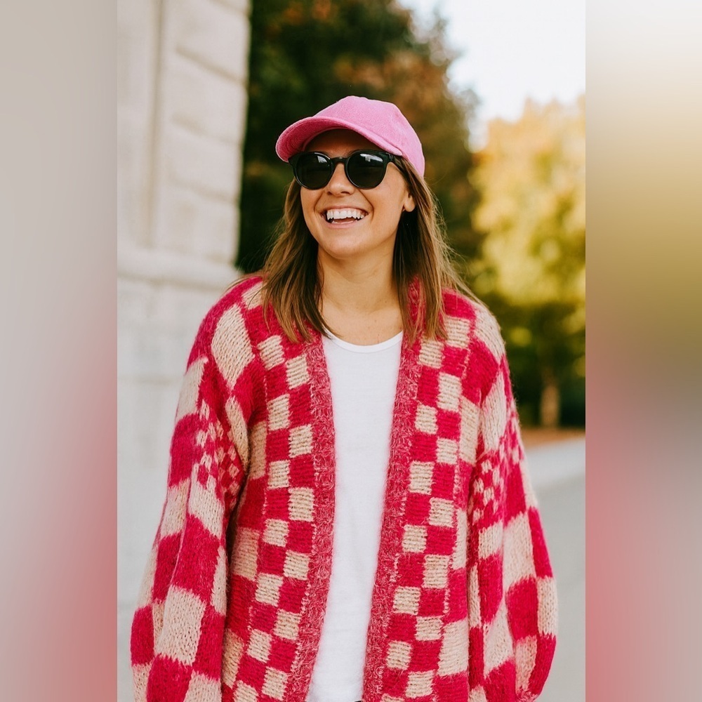 Ultra Oversized Cozy Checkered Pink and Cream Sweater by Baevely